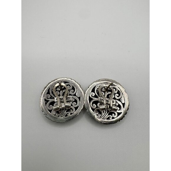 Sarda 925 Sterling Silver Stud Earrings Round Scrollwork Leverback 10.6g - Picture 2 of 4